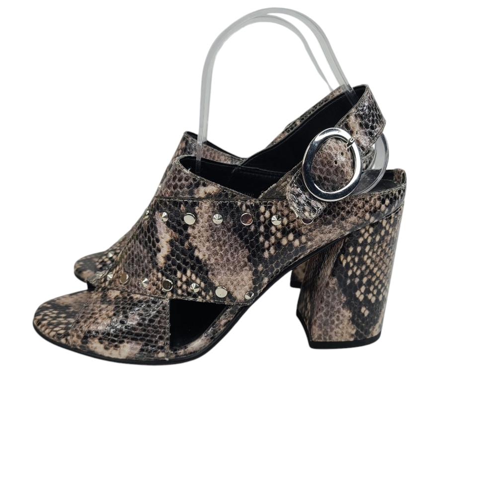 Topshop Nixie Snake Print Studded Strappy Block-Heeled Sandals Size 39/8.5